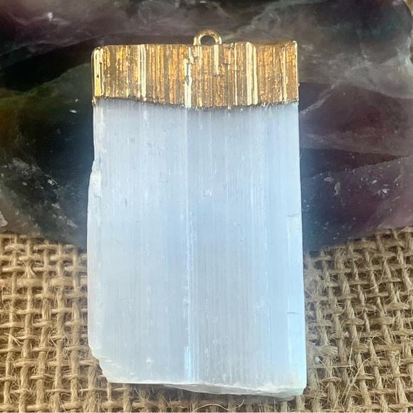 Selenite Healing Crystal Pendant Clears Negativity Brings Positive Energy Gold - Picture 2 of 10